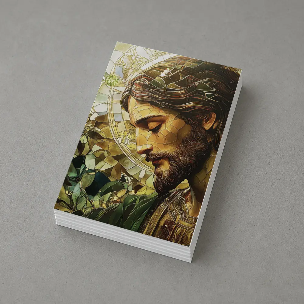 Jesus Stained Glass Green Floral Halo Art – Postcards