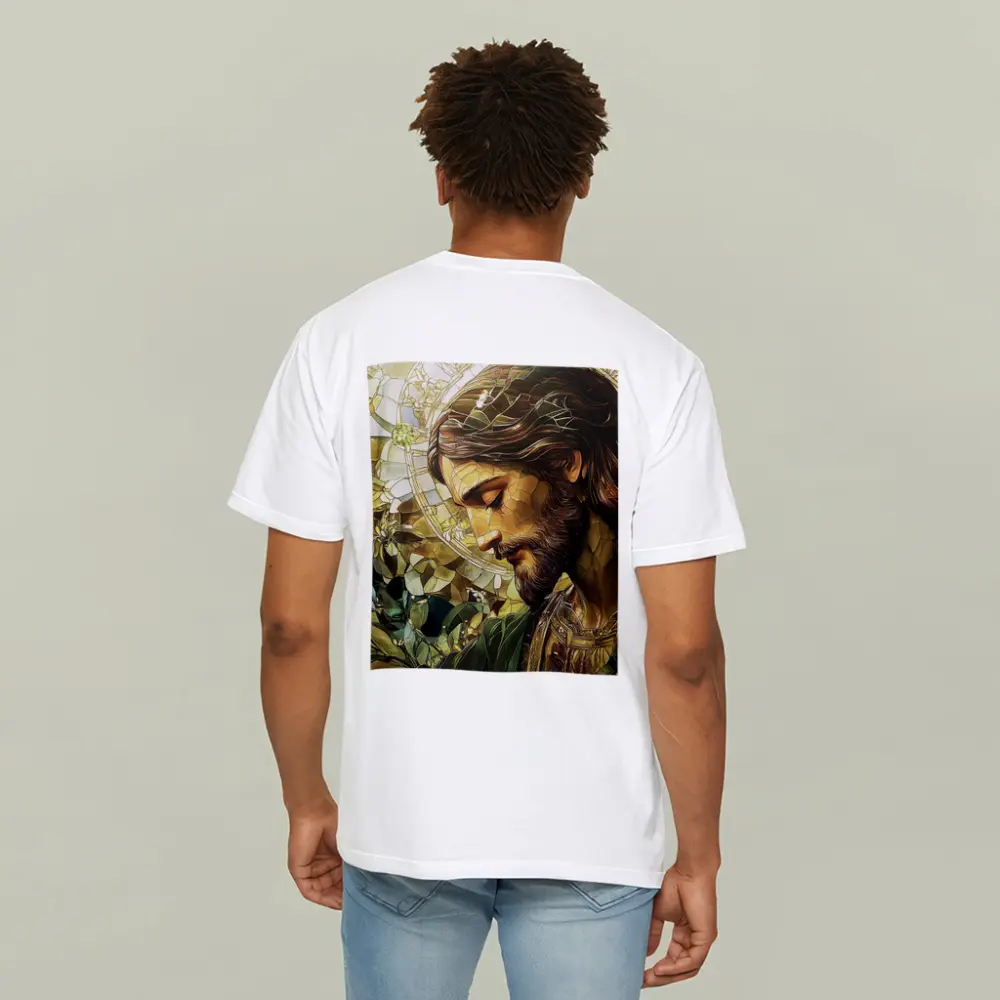 Jesus Stained Glass Green Floral Halo Art – T-Shirts
