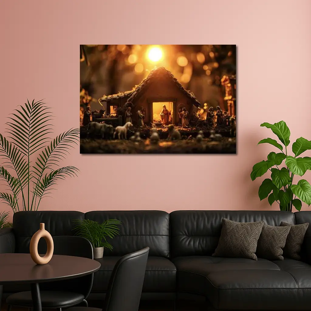 Nativity Scene Manger Warm Golden Light – Wall Art