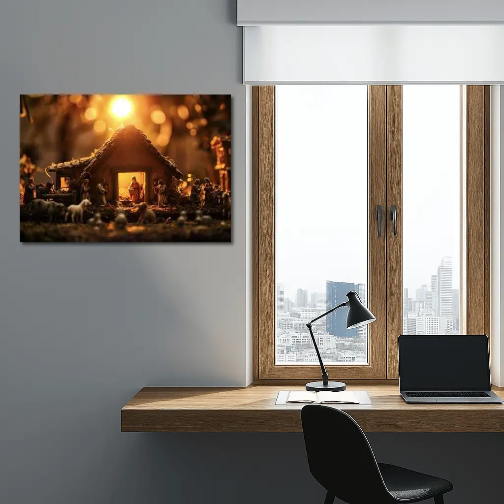 Nativity Scene Manger Warm Golden Light – Wall Art