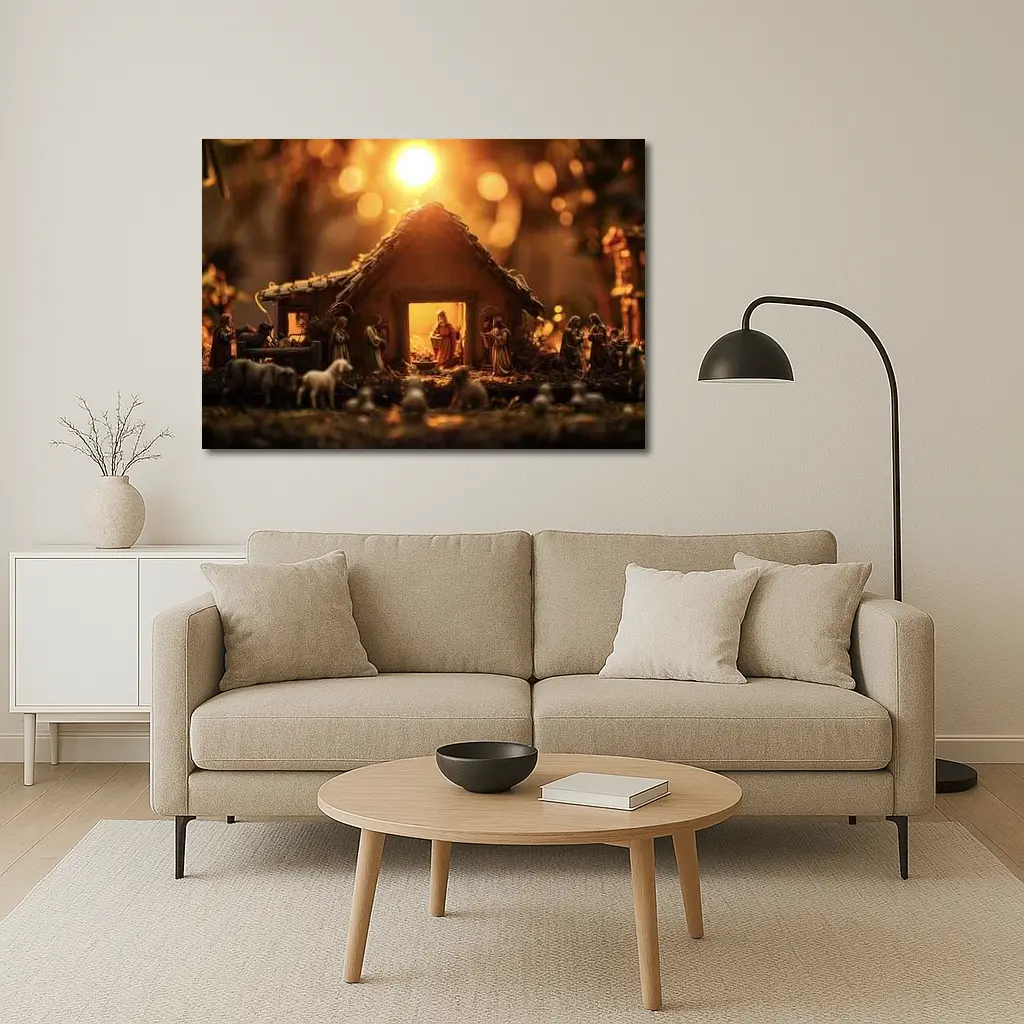 Nativity Scene Manger Warm Golden Light – Wall Art