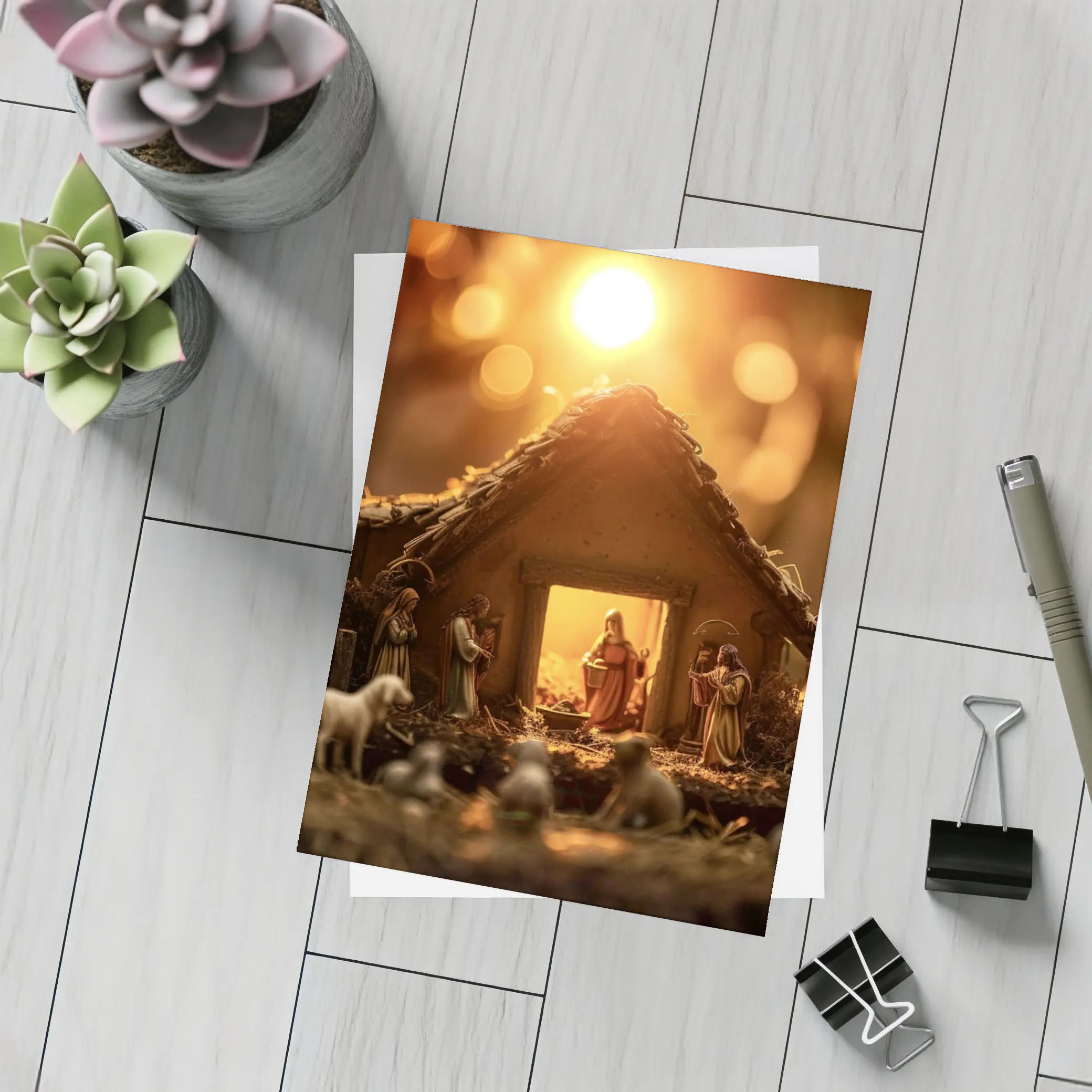 Nativity Scene Manger Warm Golden Light – Postcards