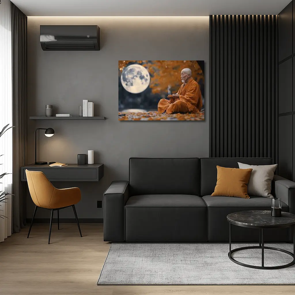 Buddhist Monk Meditating Under Full Moon – Wall Art