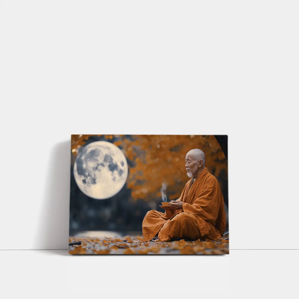 Buddhist Monk Meditating Under Full Moon – Wall Art