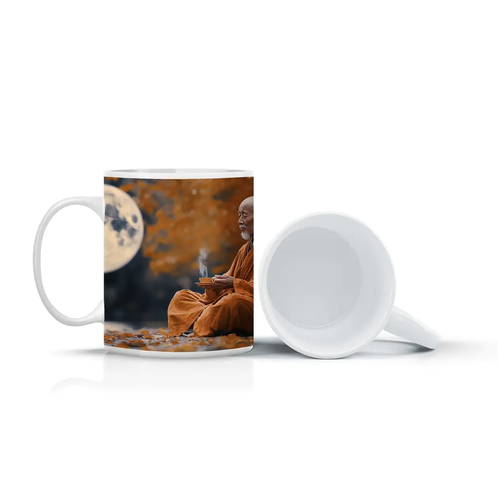 Buddhist Monk Meditating Under Full Moon – Mugs
