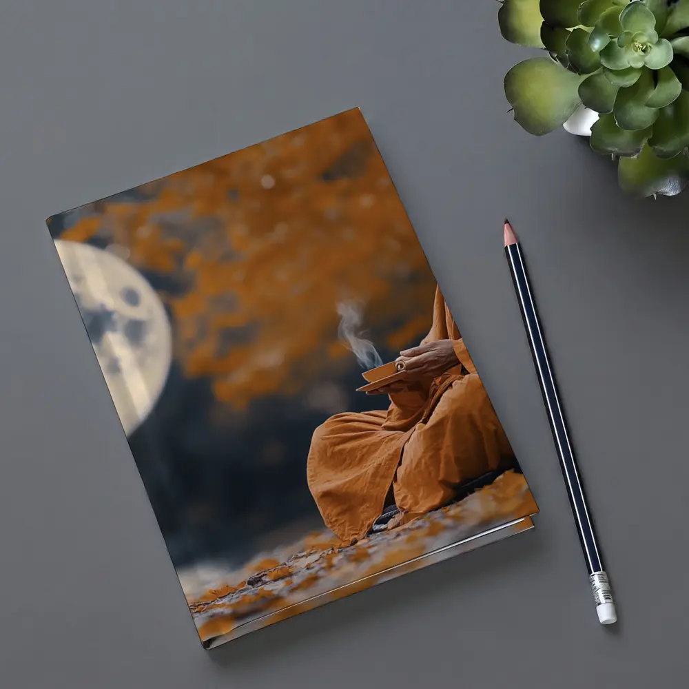 Buddhist Monk Meditating Under Full Moon – Notebooks