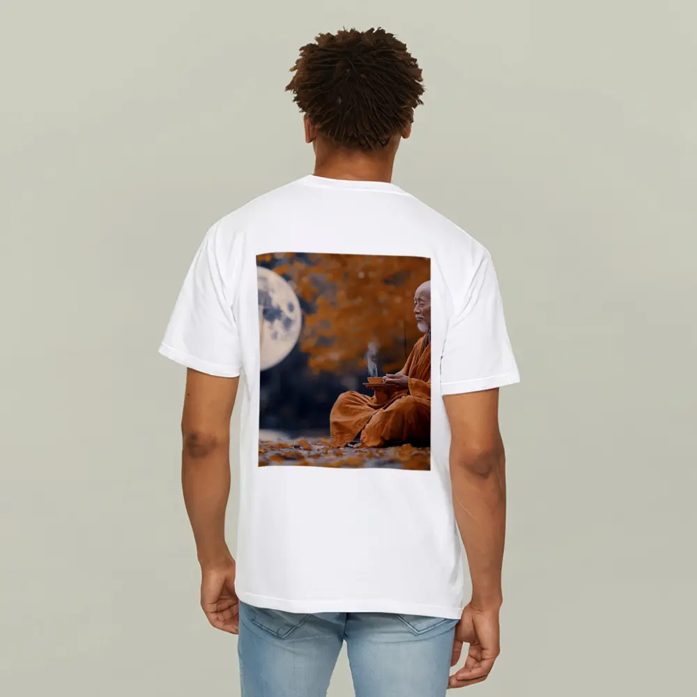 Buddhist Monk Meditating Under Full Moon – T-Shirts