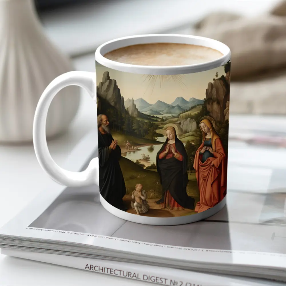 Renaissance Holy Family Landscape Religious Painting – Mugs