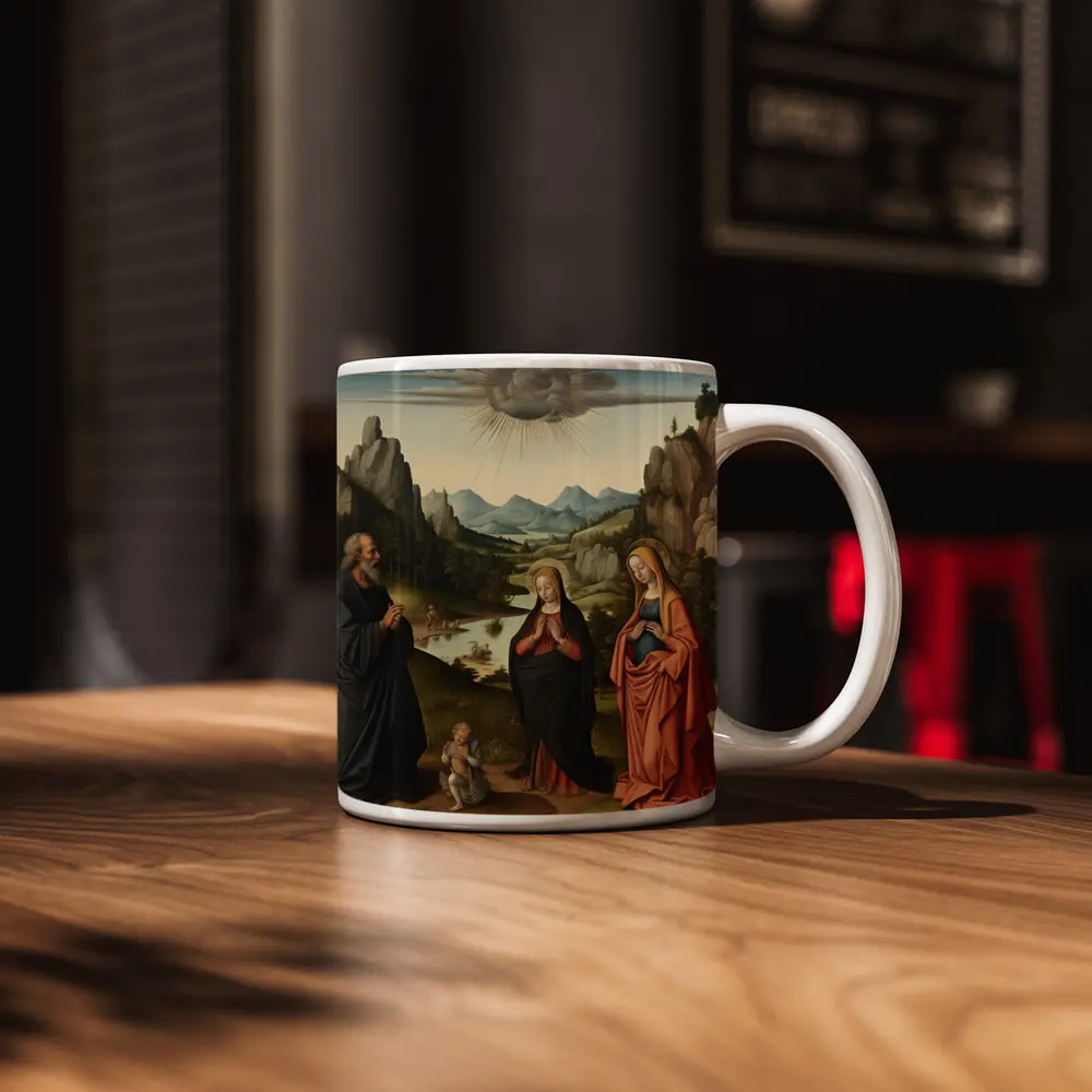 Renaissance Holy Family Landscape Religious Painting – Mugs