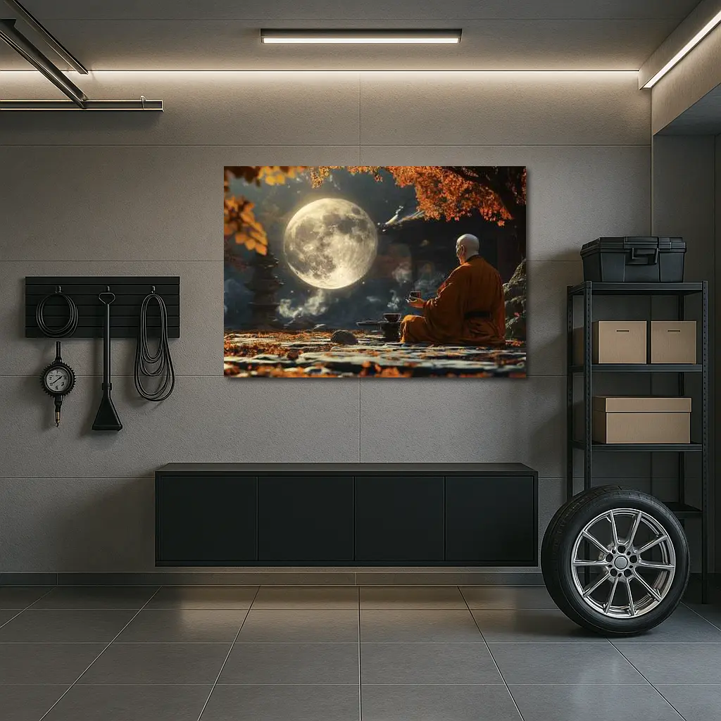 Buddhist Monk Meditating Under Full Moon – Wall Art