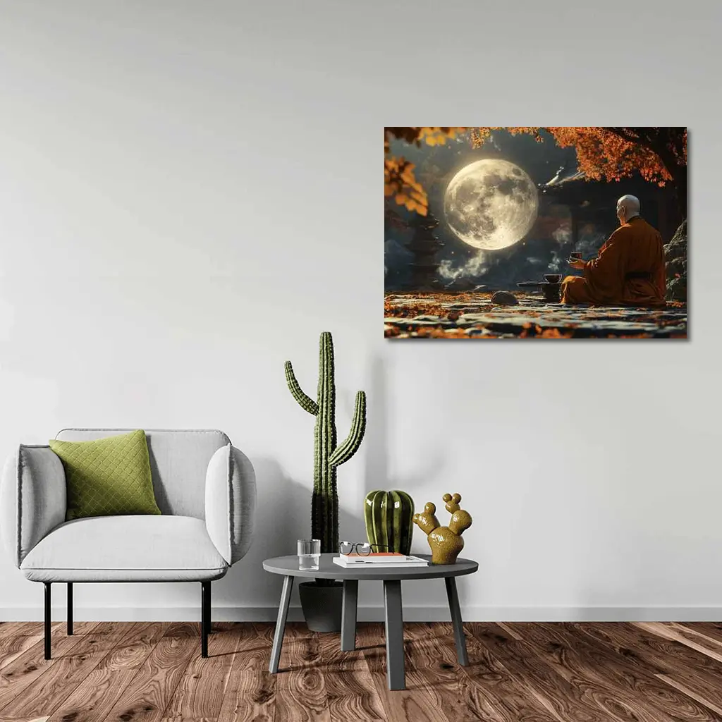Buddhist Monk Meditating Under Full Moon – Wall Art