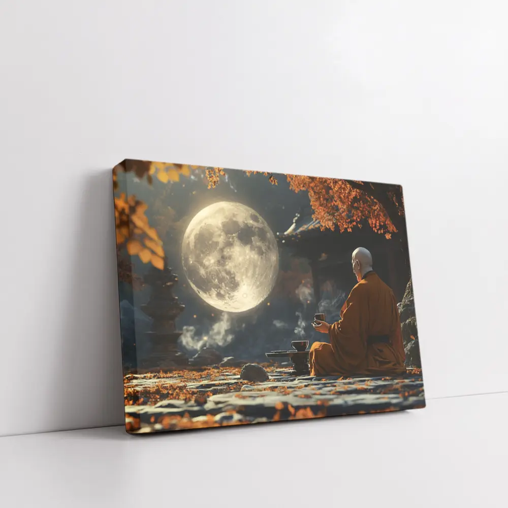 Buddhist Monk Meditating Under Full Moon – Wall Art