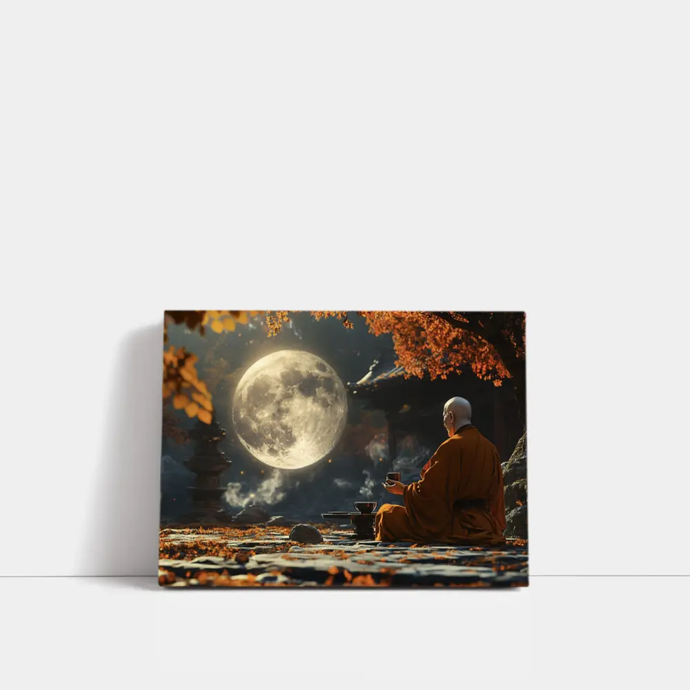 Buddhist Monk Meditating Under Full Moon – Wall Art