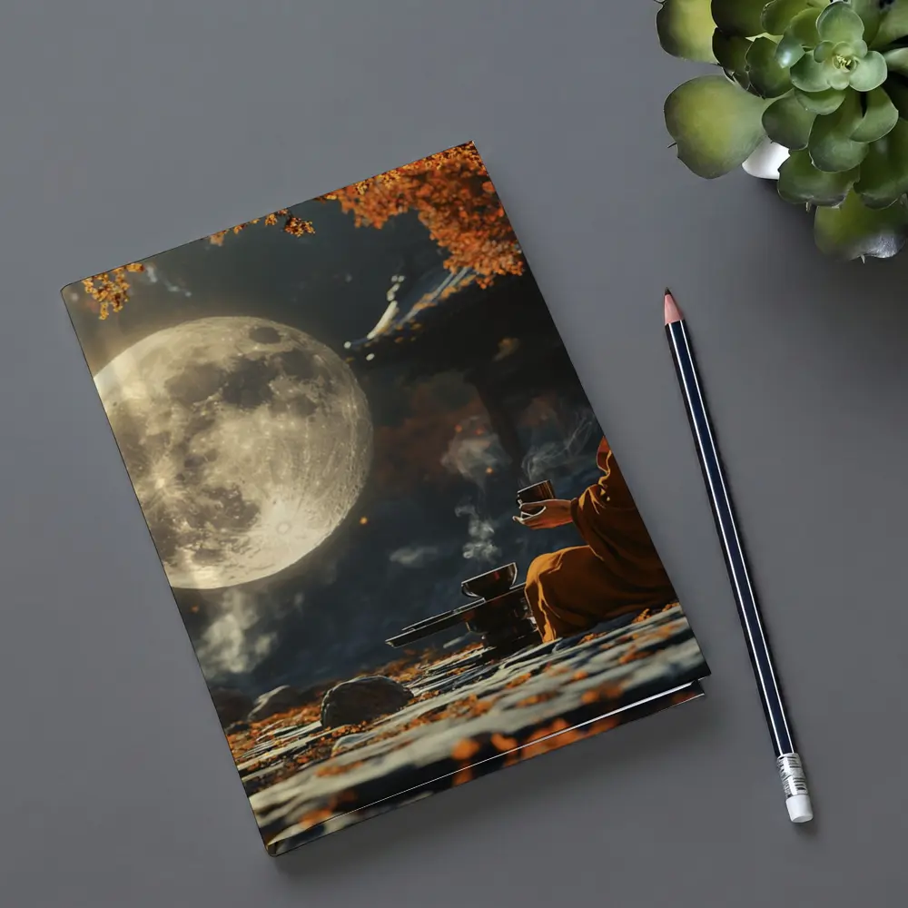 Buddhist Monk Meditating Under Full Moon – Notebooks