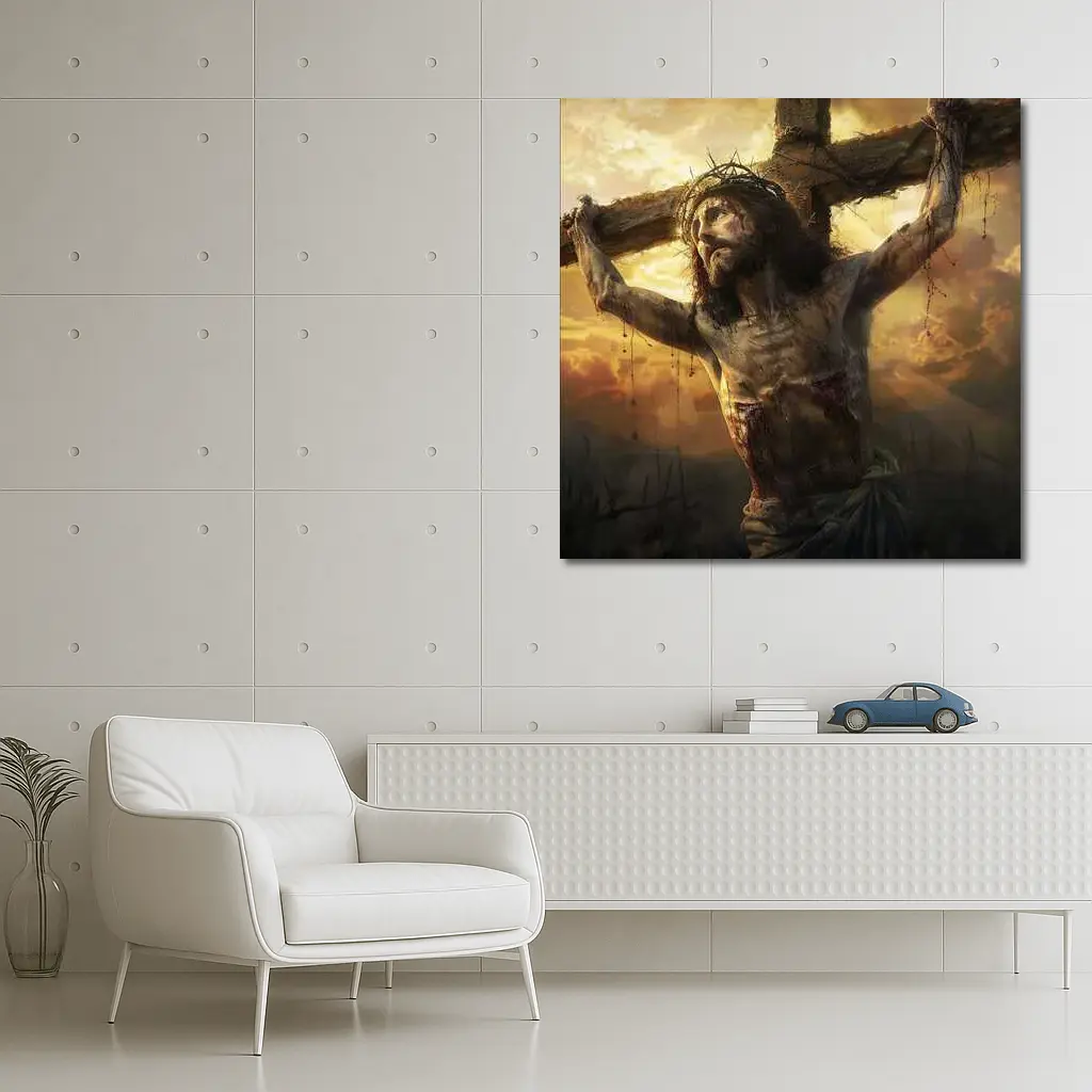Jesus Christ Crucifixion Golden Sky Art – Wall Art