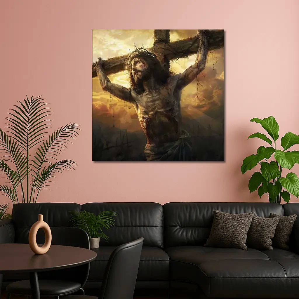 Jesus Christ Crucifixion Golden Sky Art – Wall Art