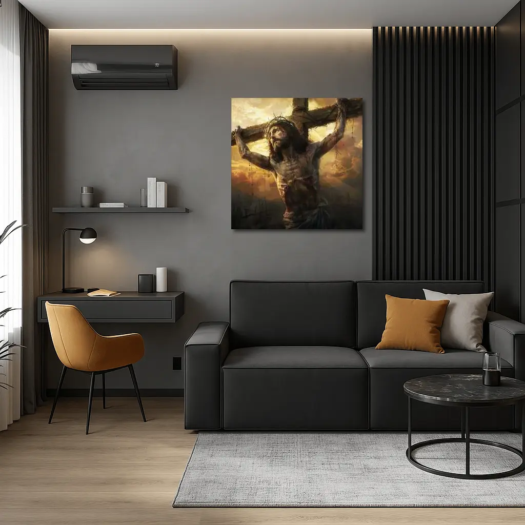 Jesus Christ Crucifixion Golden Sky Art – Wall Art