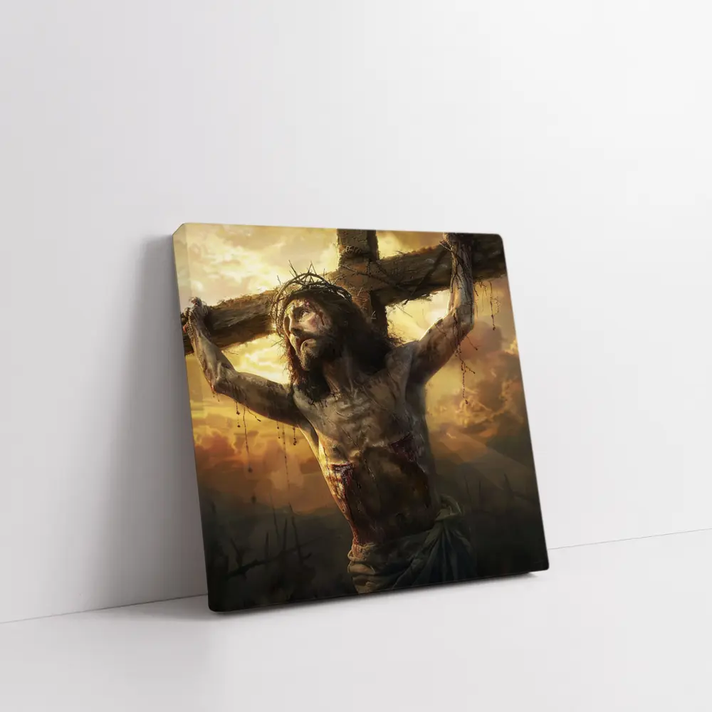 Jesus Christ Crucifixion Golden Sky Art – Wall Art