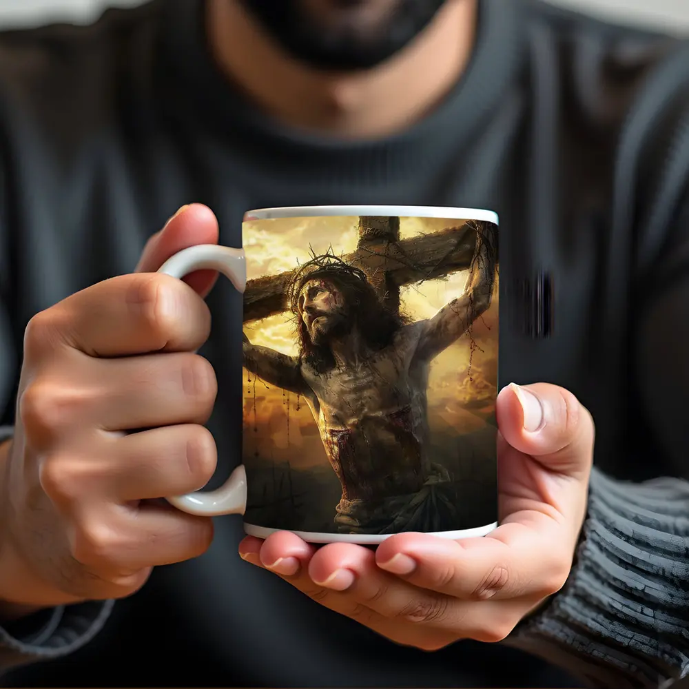 Jesus Christ Crucifixion Golden Sky Art – Mugs