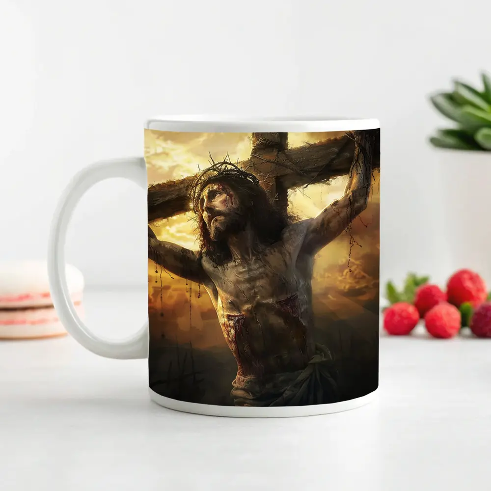 Jesus Christ Crucifixion Golden Sky Art – Mugs
