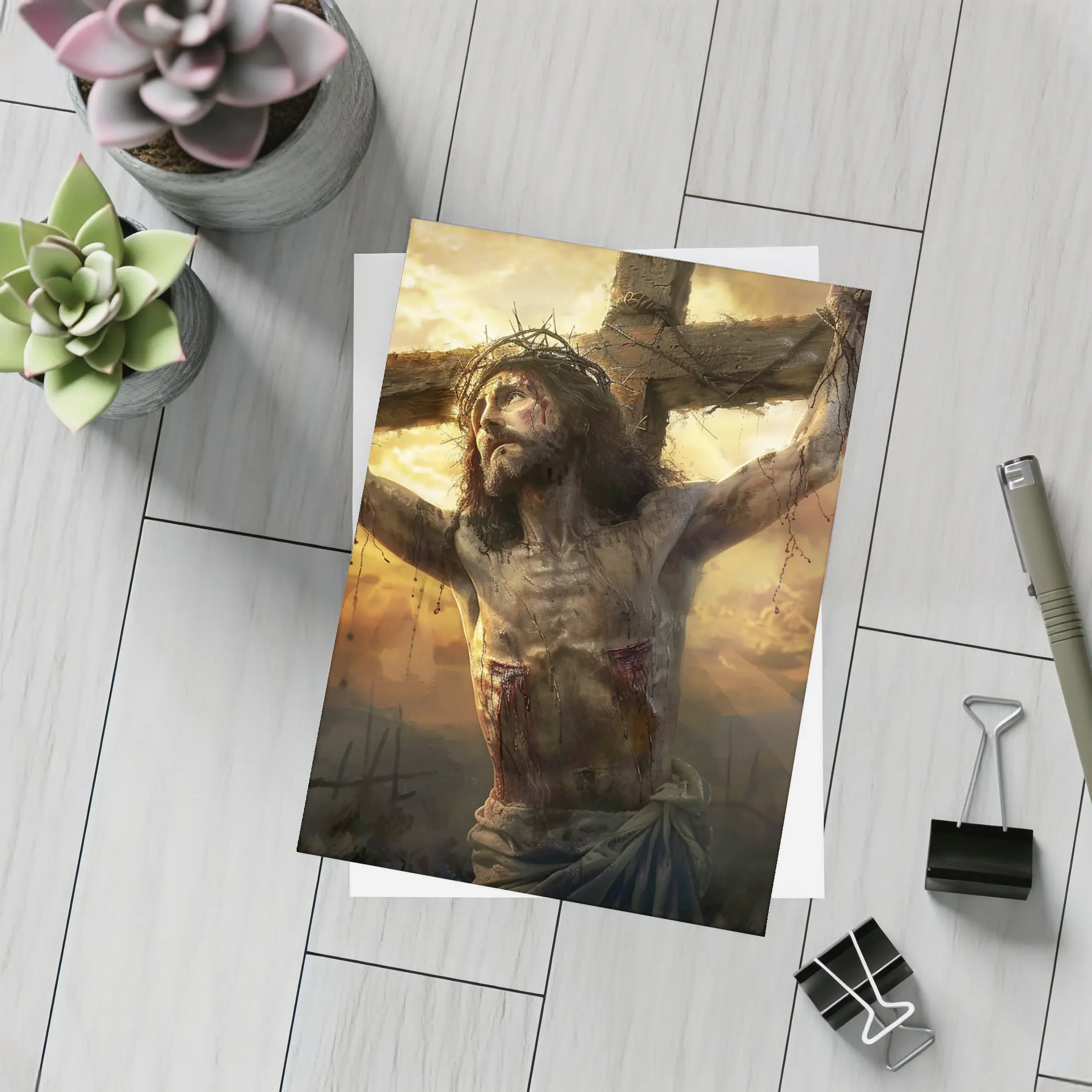 Jesus Christ Crucifixion Golden Sky Art – Postcards