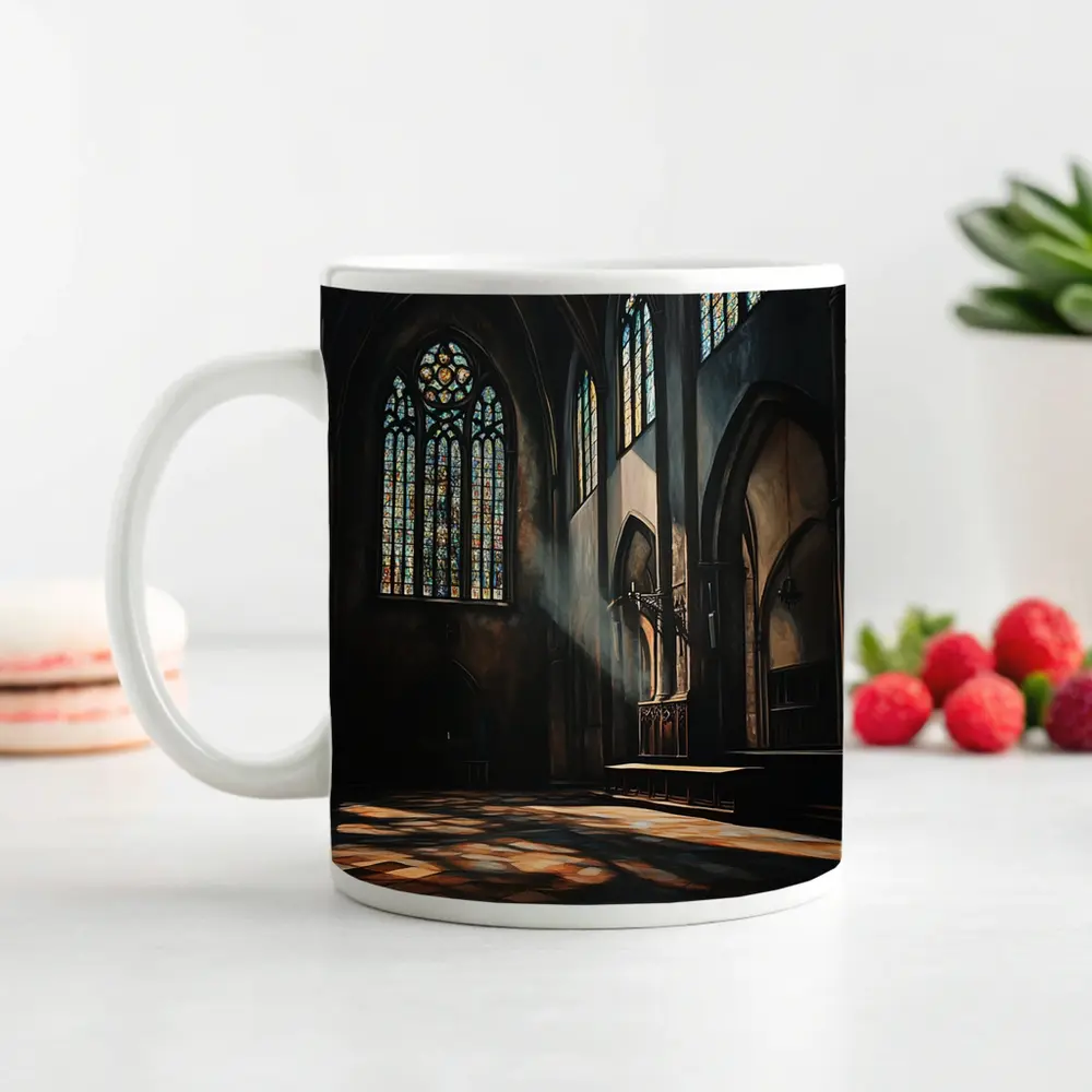 Gothic Cathedral Interior Stained Glass Light – Mugs