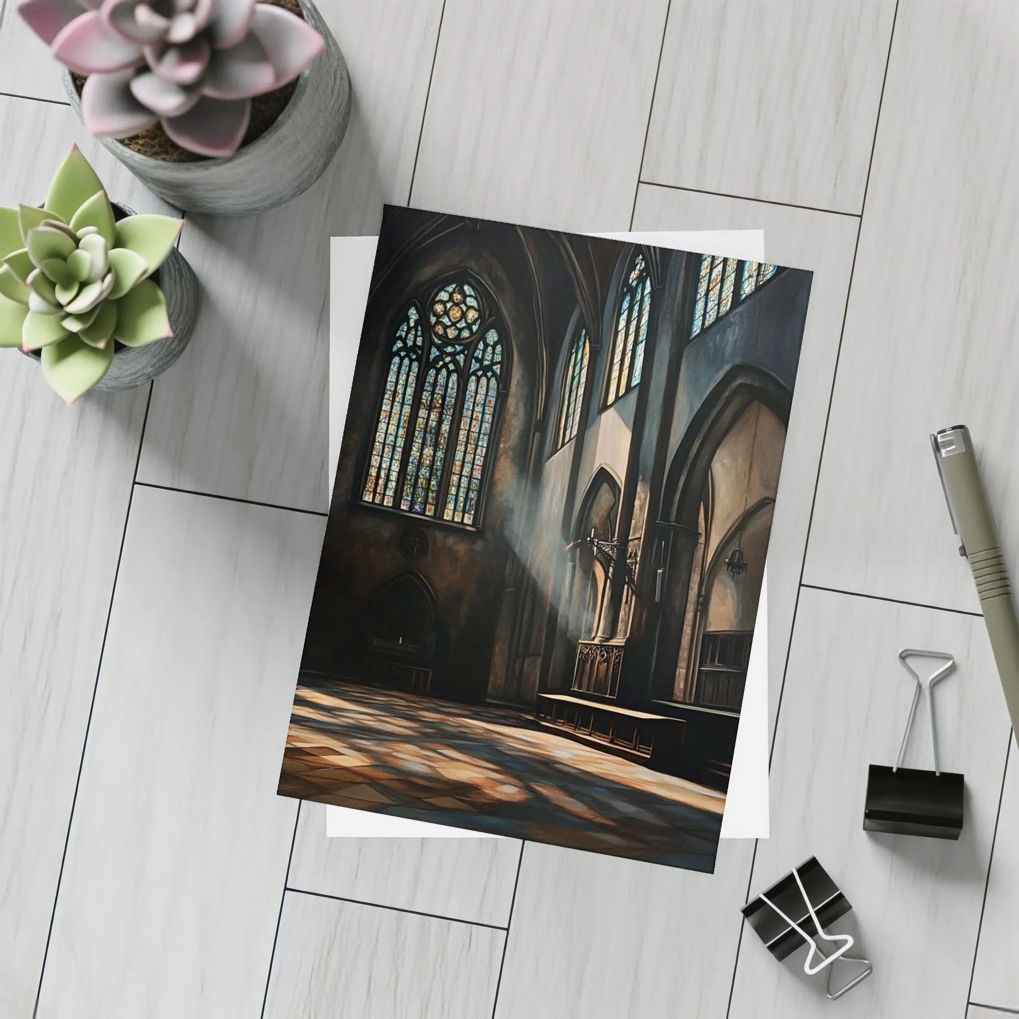 Gothic Cathedral Interior Stained Glass Light – Postcards