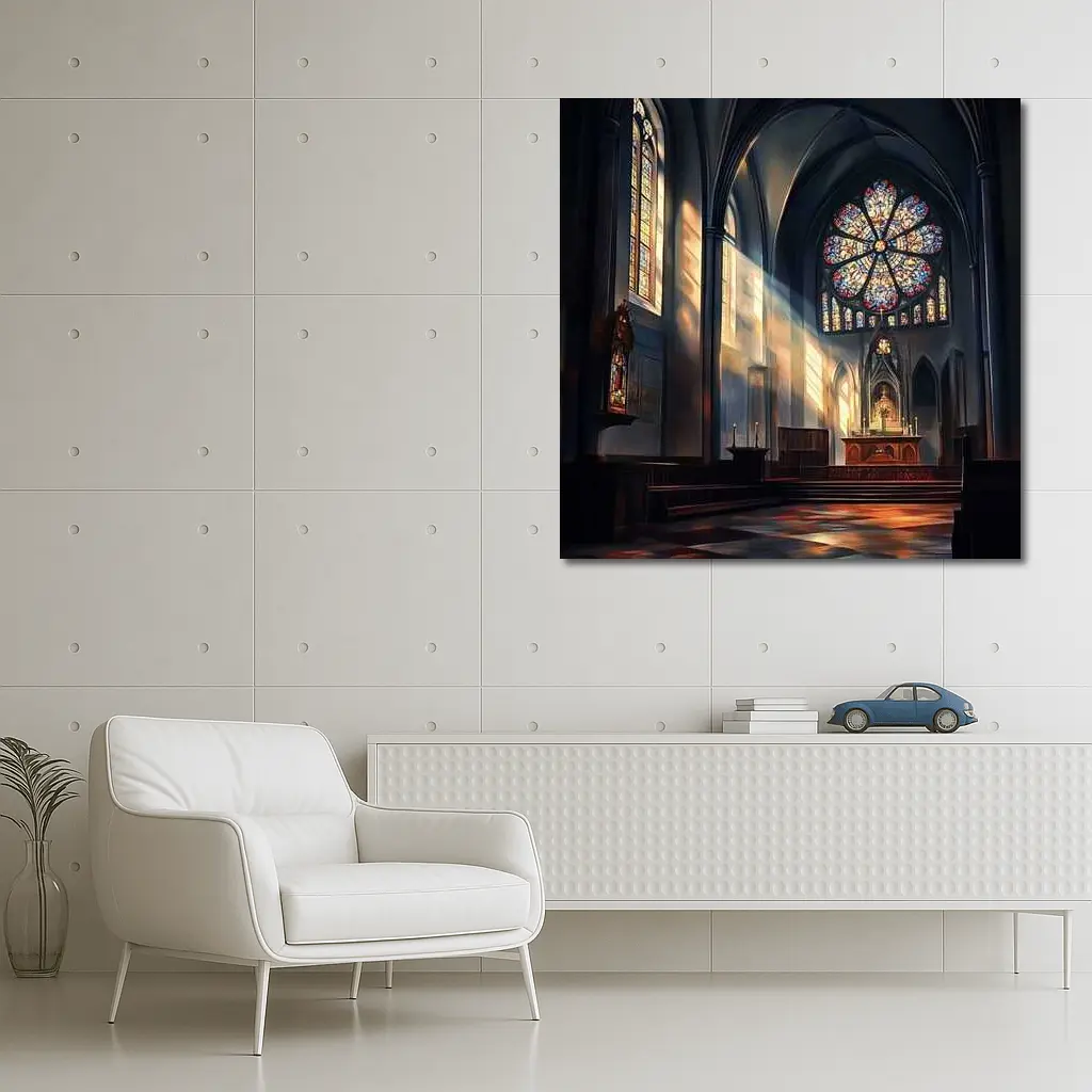 Gothic Cathedral Interior Stained Glass Light – Wall Art
