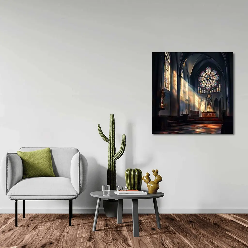 Gothic Cathedral Interior Stained Glass Light – Wall Art