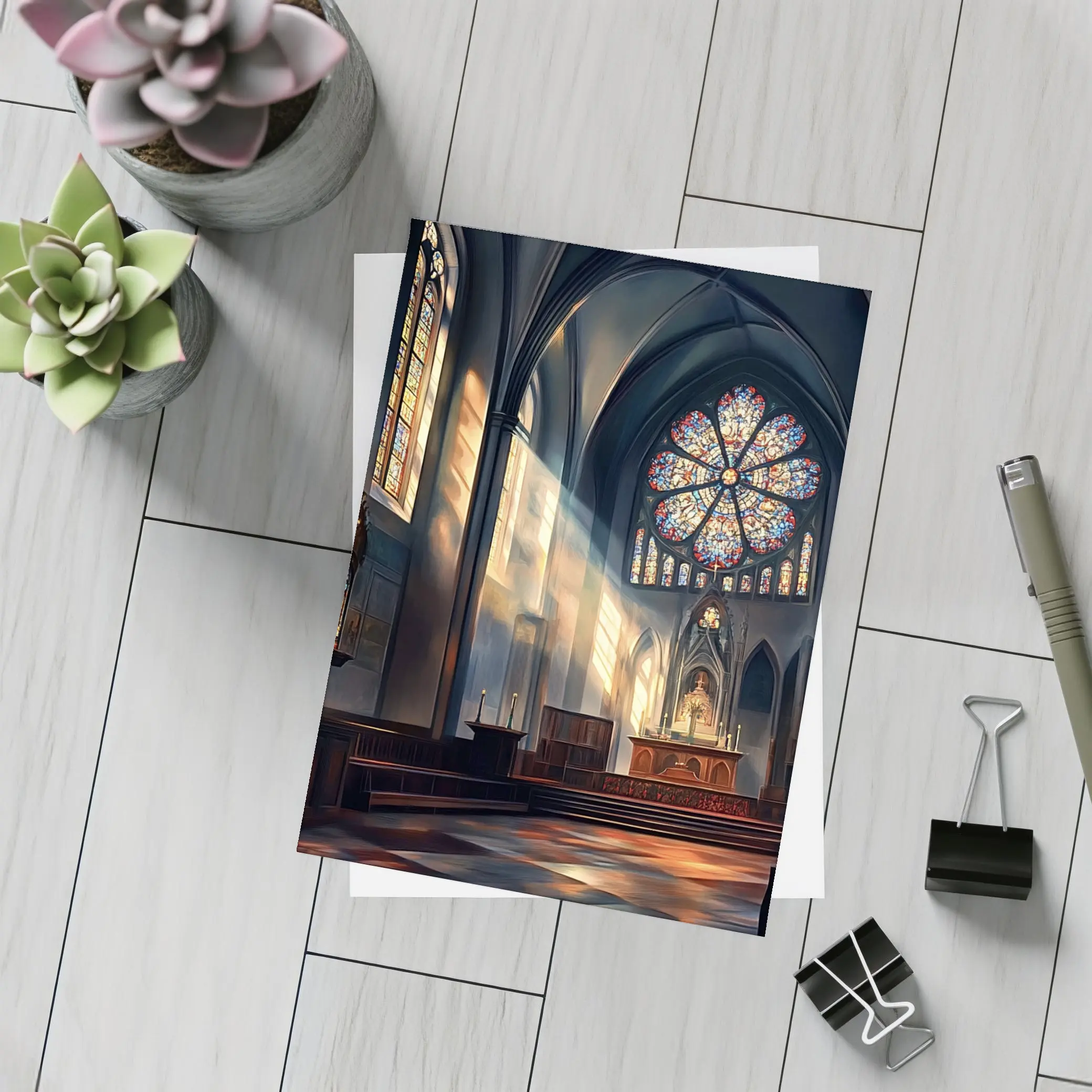 Gothic Cathedral Interior Stained Glass Light – Postcards