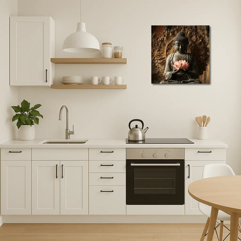 Buddha Statue Holding Pink Lotus Flower – Wall Art