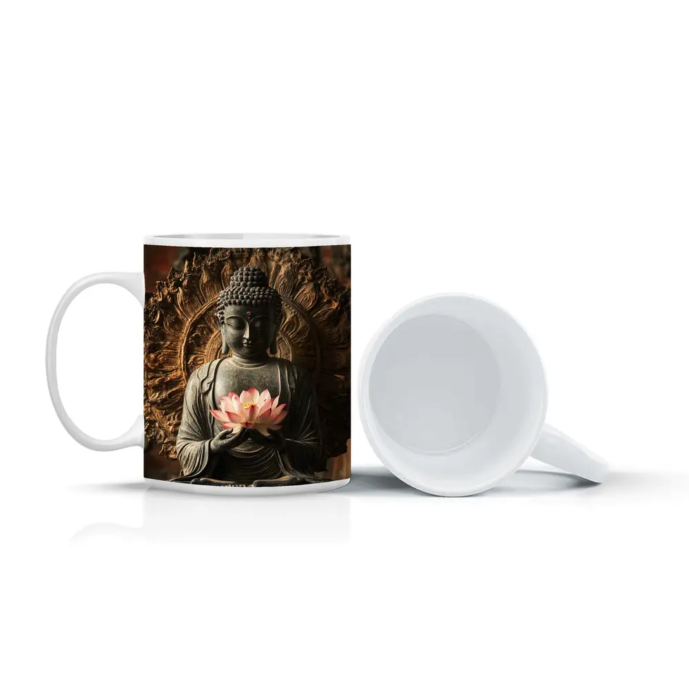 Buddha Statue Holding Pink Lotus Flower – Mugs
