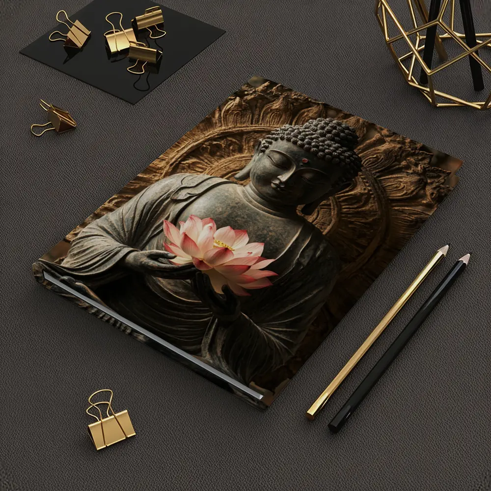 Buddha Statue Holding Pink Lotus Flower – Notebooks