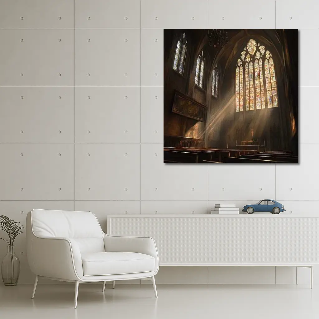 Gothic Cathedral Interior Stained Glass Light Rays – Wall Art