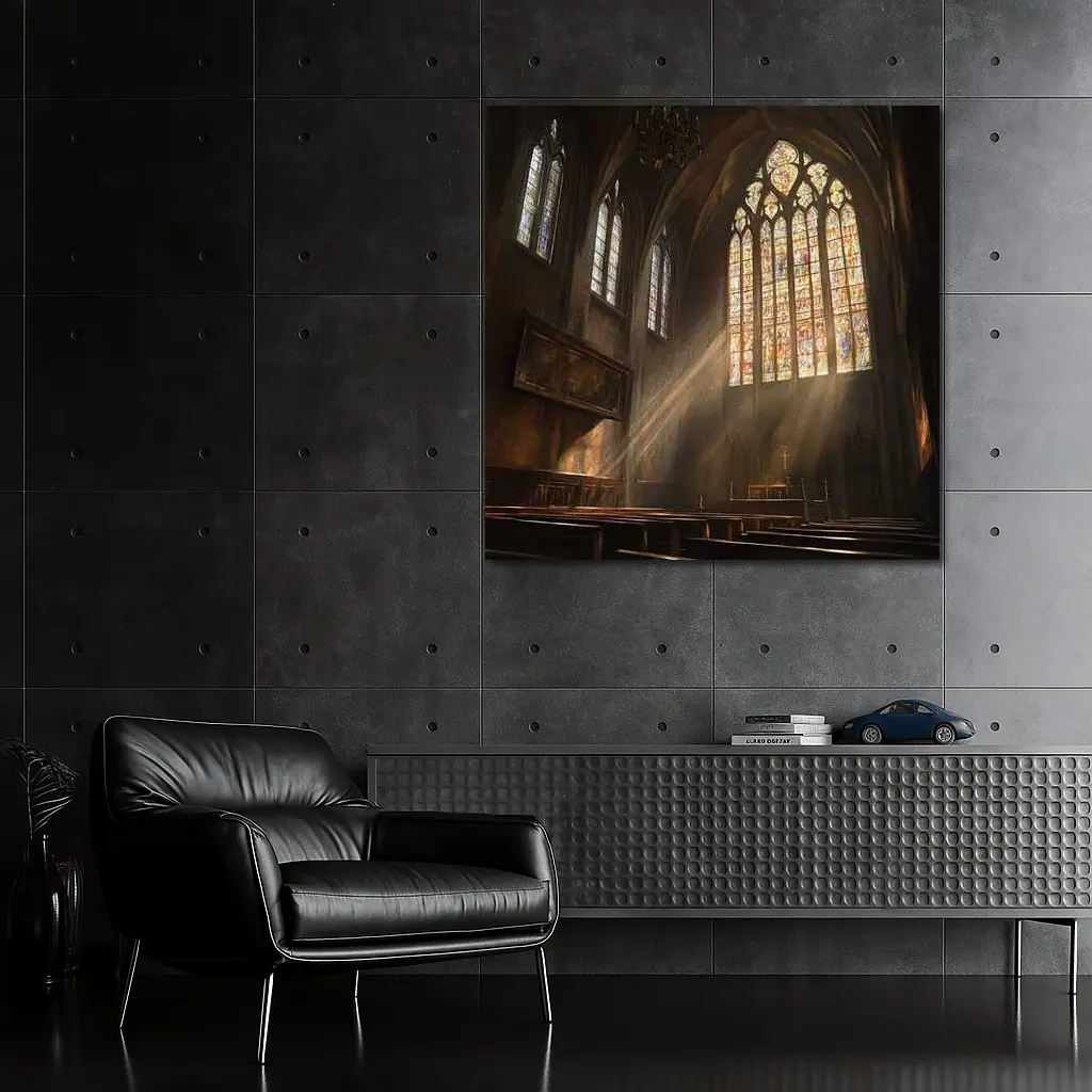 Gothic Cathedral Interior Stained Glass Light Rays – Wall Art