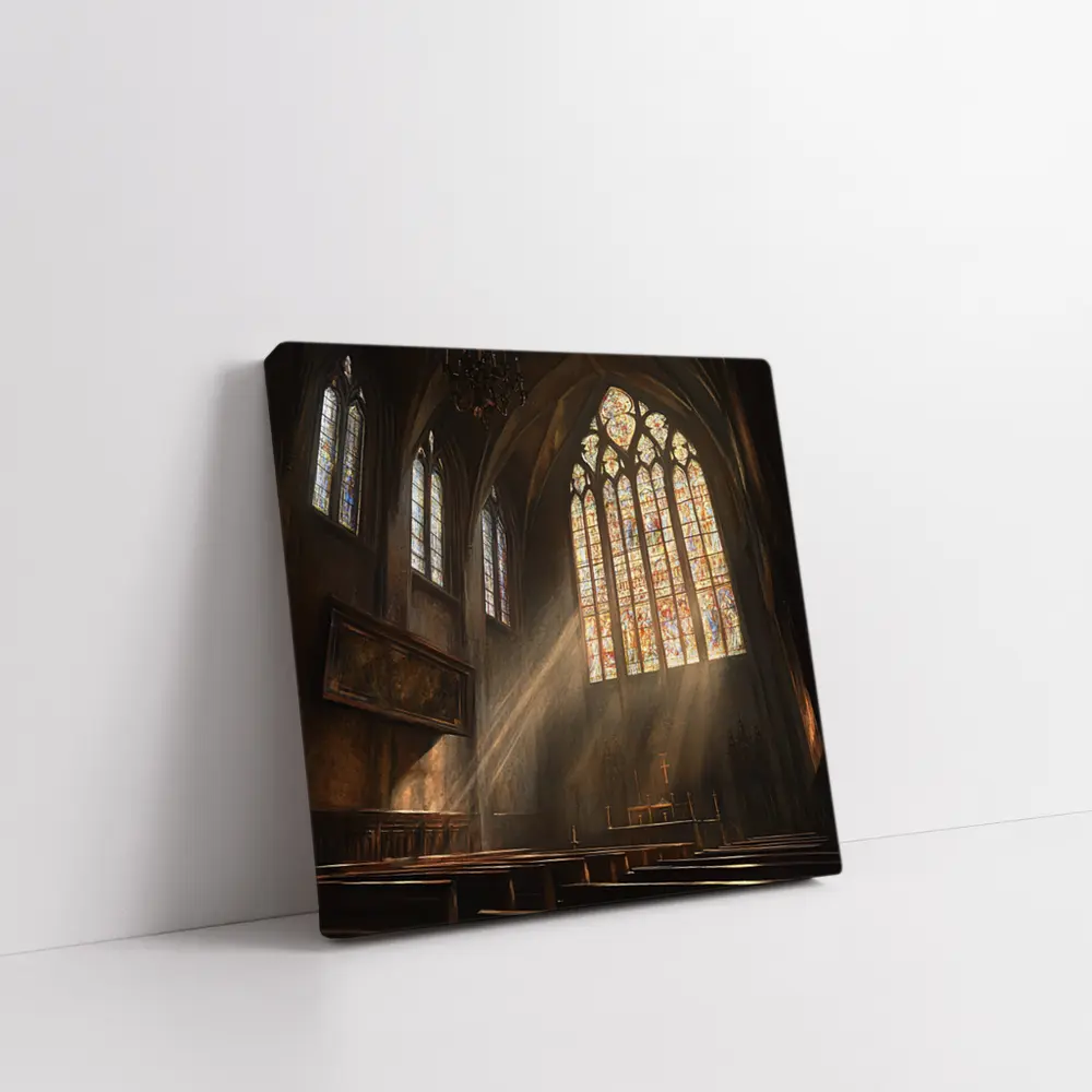 Gothic Cathedral Interior Stained Glass Light Rays – Wall Art