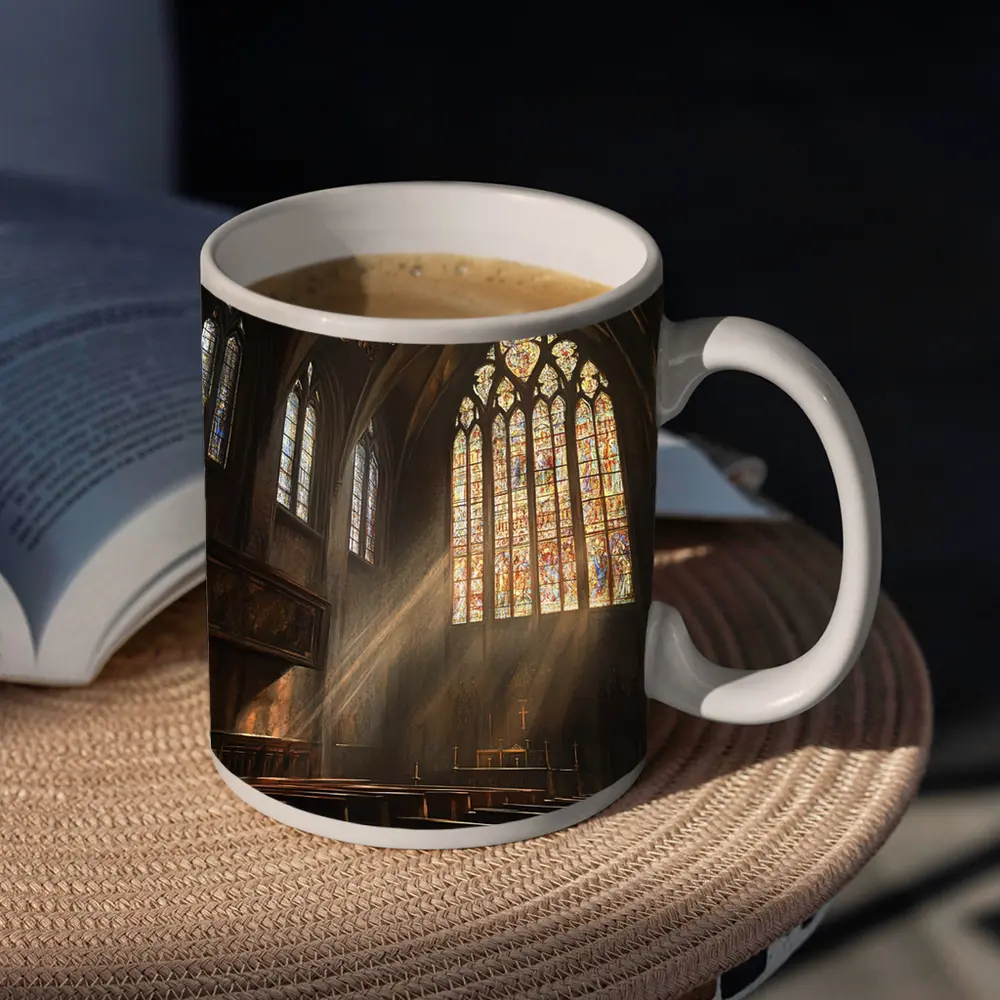 Gothic Cathedral Interior Stained Glass Light Rays – Mugs