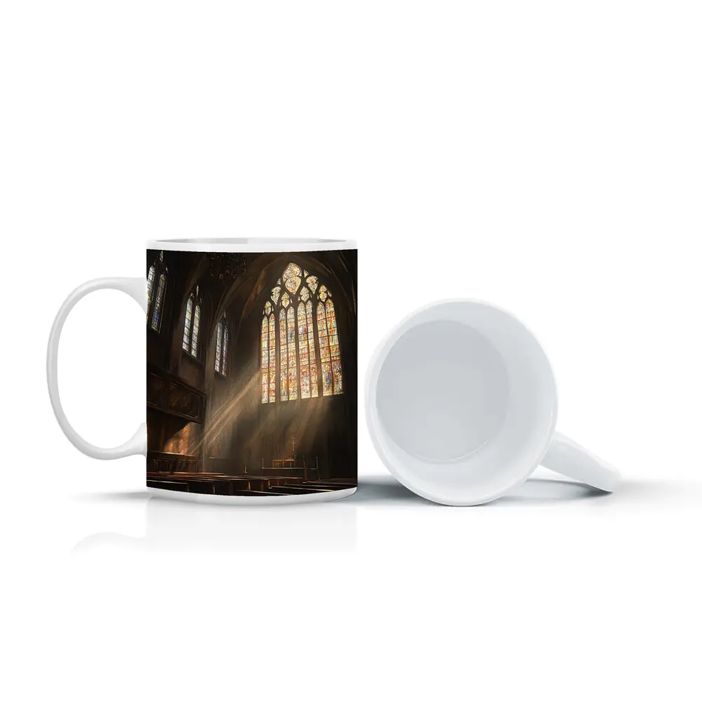 Gothic Cathedral Interior Stained Glass Light Rays – Mugs
