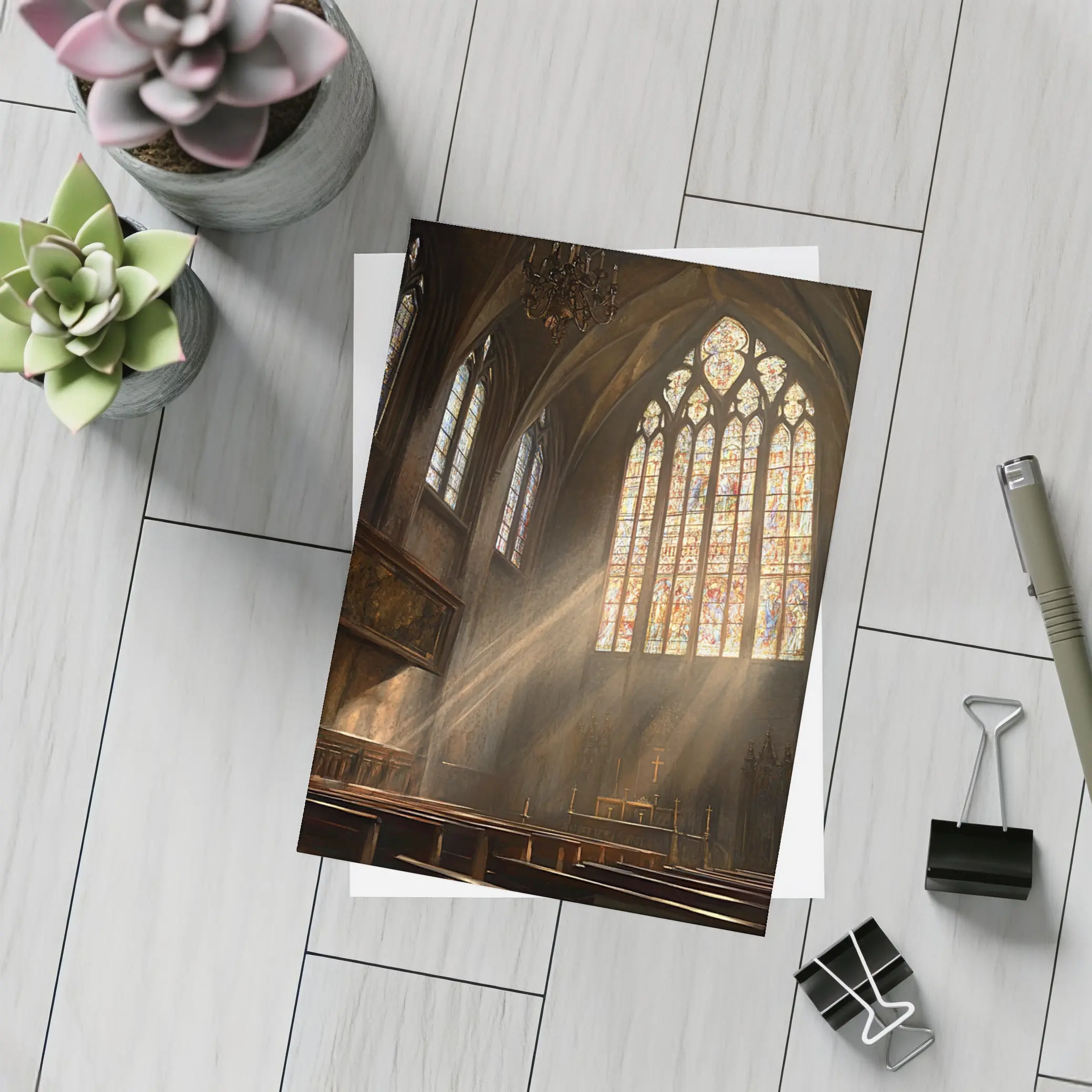 Gothic Cathedral Interior Stained Glass Light Rays – Postcards