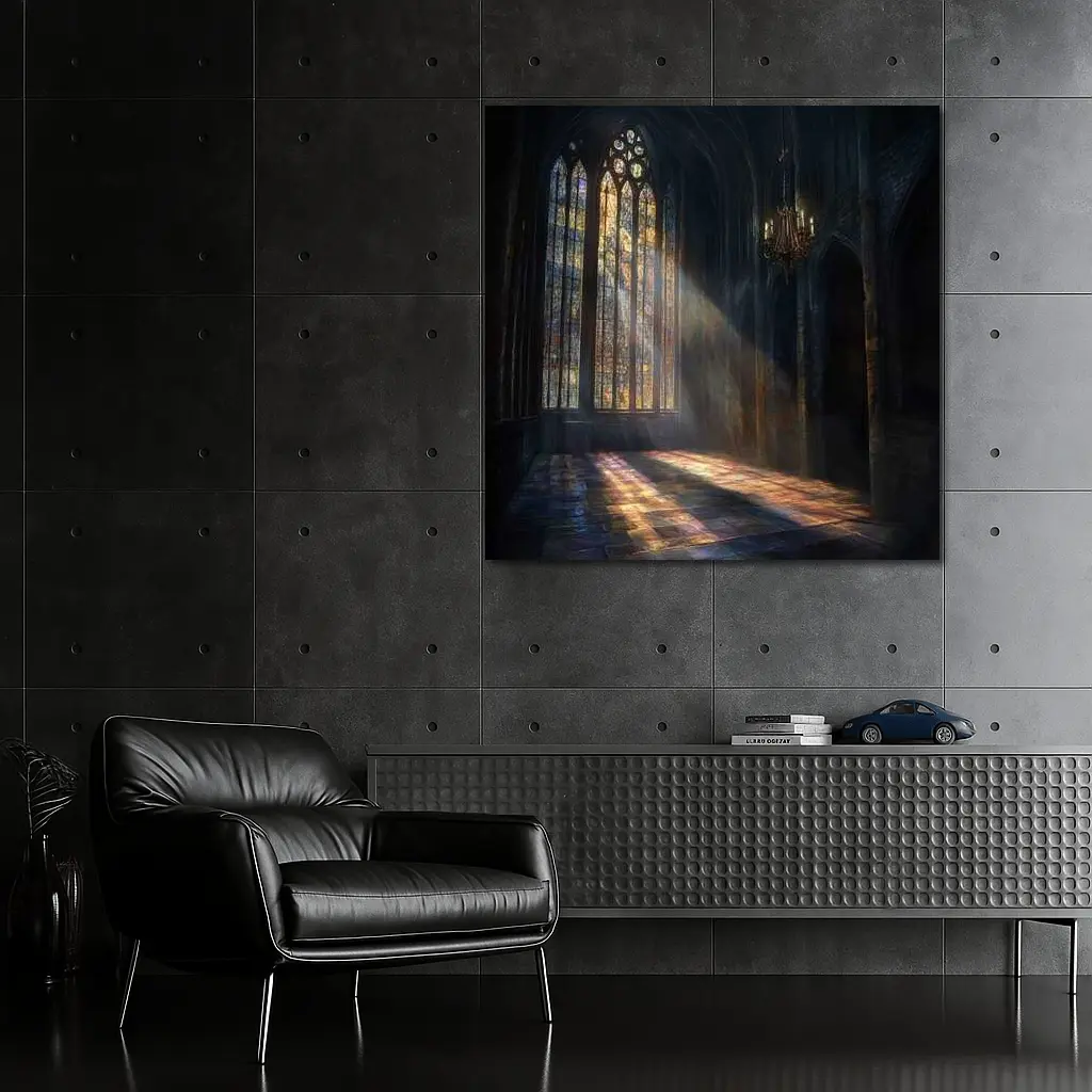 Gothic Cathedral Stained Glass Light Rays Interior – Wall Art