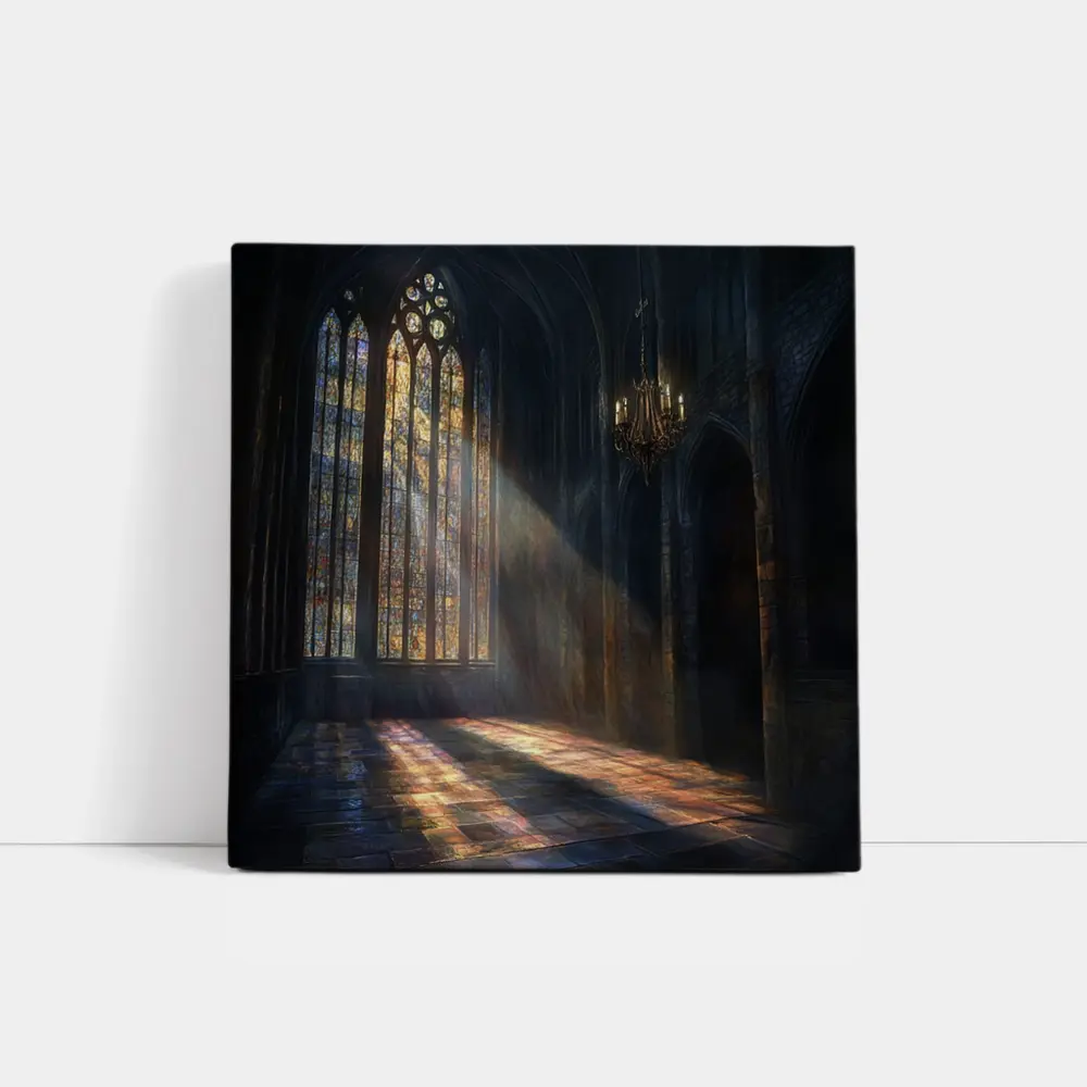 Gothic Cathedral Stained Glass Light Rays Interior – Wall Art