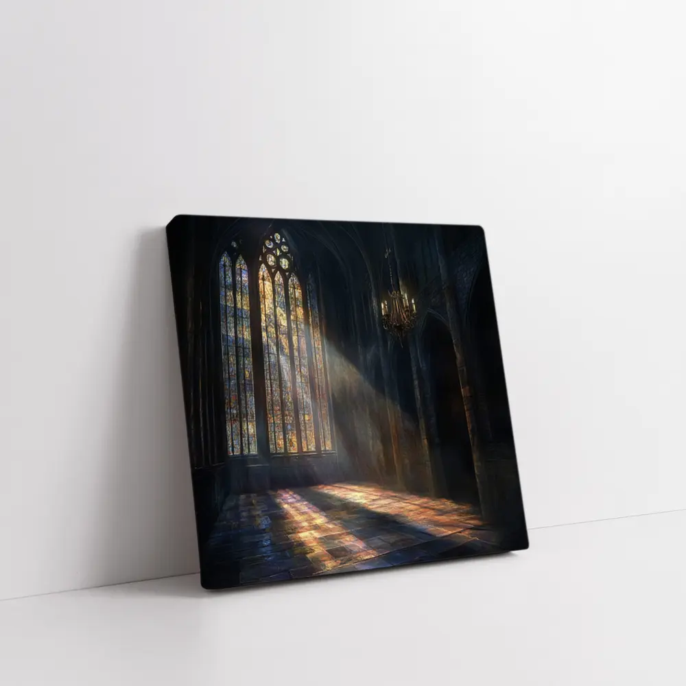 Gothic Cathedral Stained Glass Light Rays Interior – Wall Art