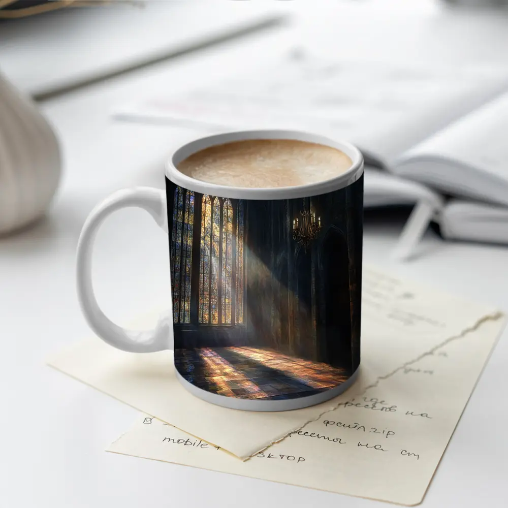 Gothic Cathedral Stained Glass Light Rays Interior – Mugs