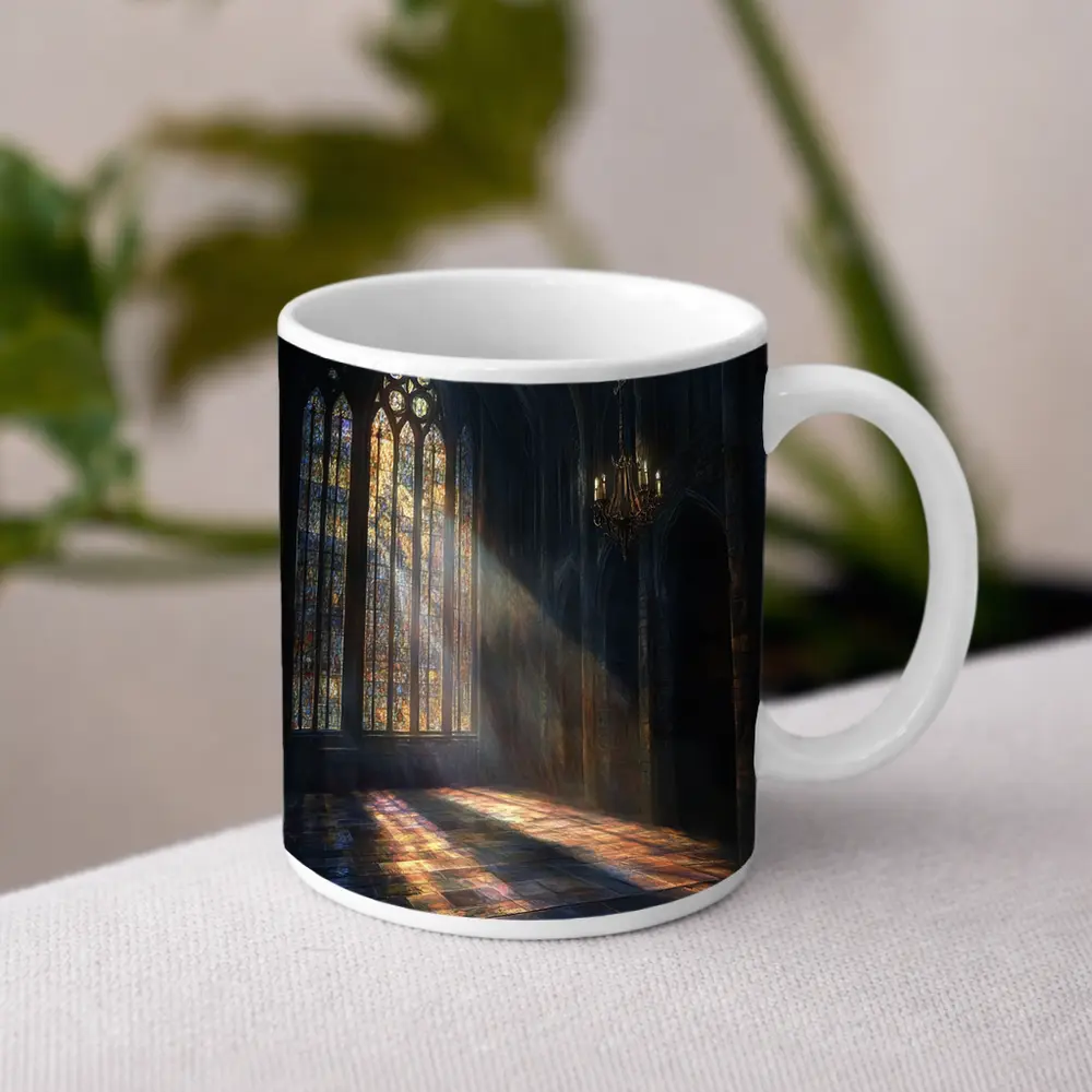 Gothic Cathedral Stained Glass Light Rays Interior – Mugs