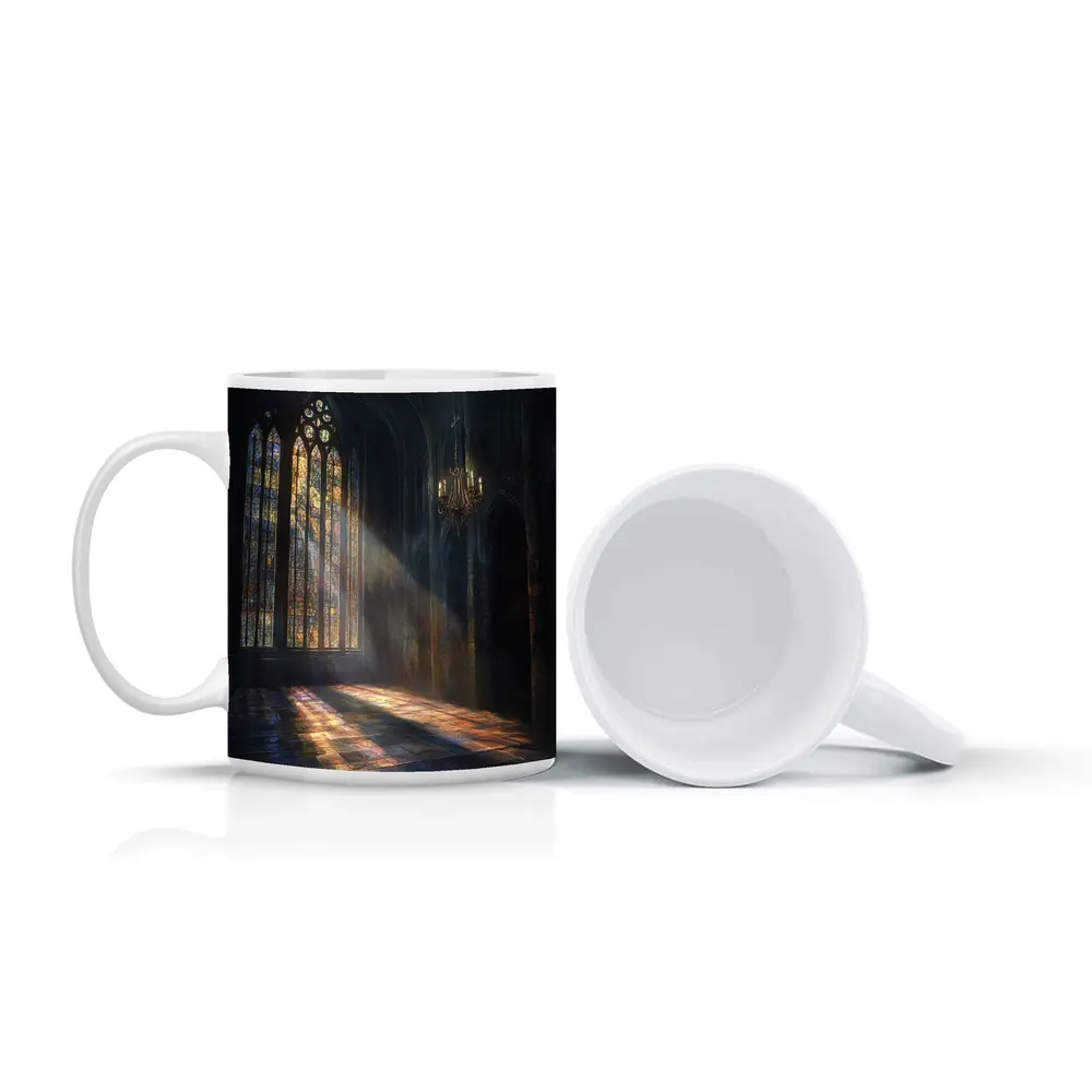 Gothic Cathedral Stained Glass Light Rays Interior – Mugs