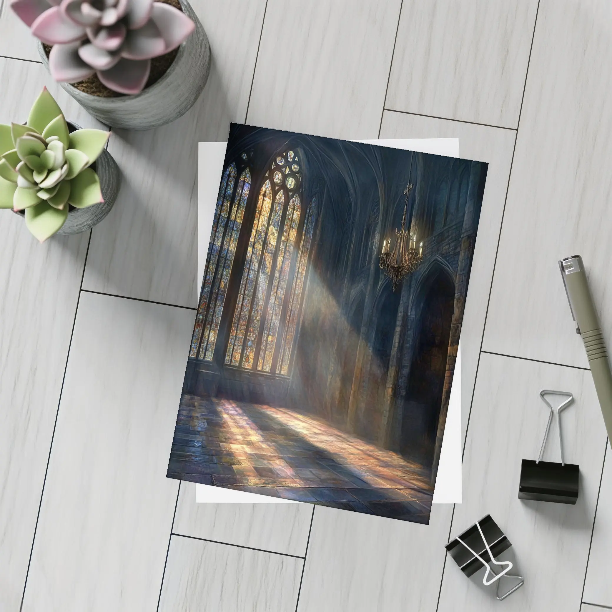 Gothic Cathedral Stained Glass Light Rays Interior – Postcards