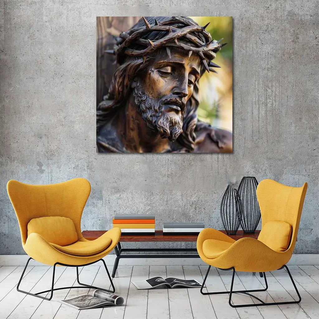 Jesus Christ Crown of Thorns Wood Sculpture – Wall Art