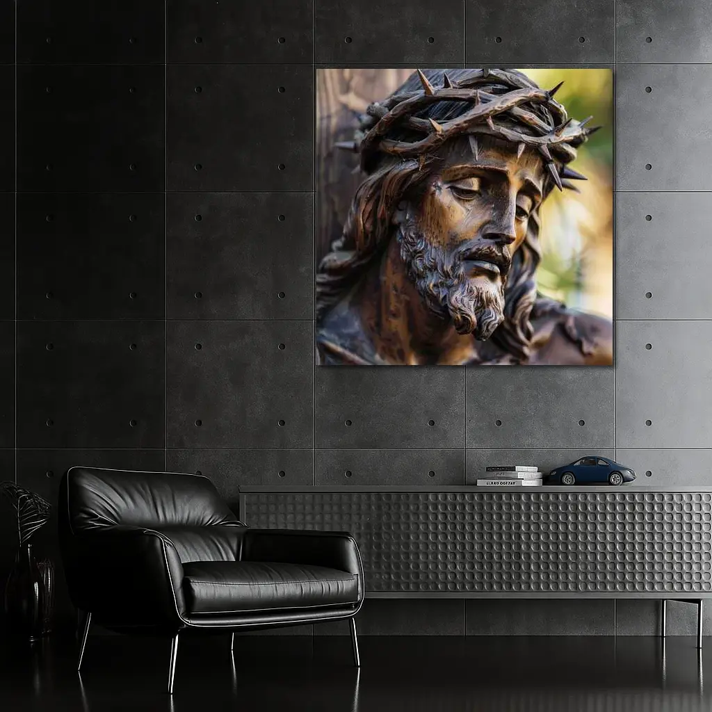Jesus Christ Crown of Thorns Wood Sculpture – Wall Art