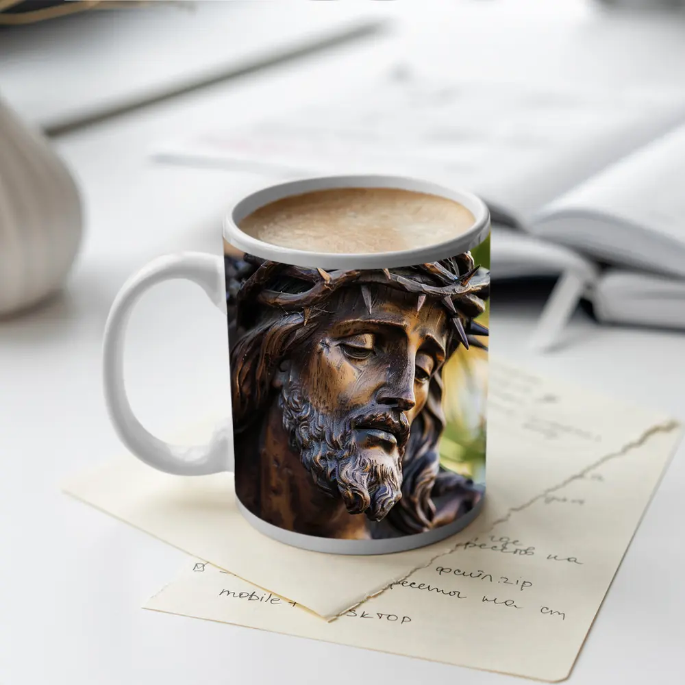 Jesus Christ Crown of Thorns Wood Sculpture – Mugs