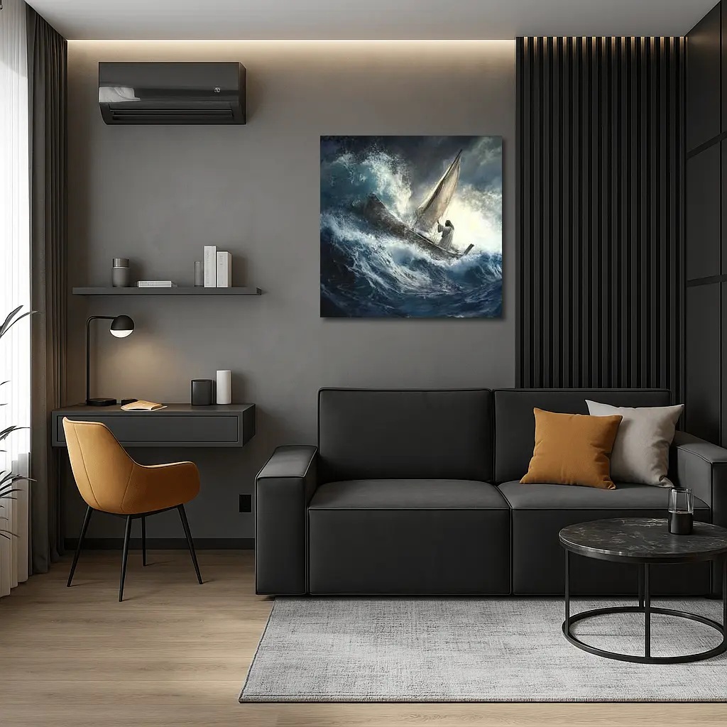 Jesus Standing On Boat Stormy Sea – Wall Art